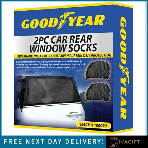 GOODYEAR 2PCS CAR SUN SHADE SHIELD SOCKS REAR SIDE WINDOW LARGE COVER UV MESH