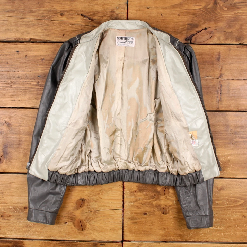 Chaqueta de Cuero Northside Vintage M Años 80 Bomber Hecha en EE. UU. Gris Para Mujer Foto 4 de 4