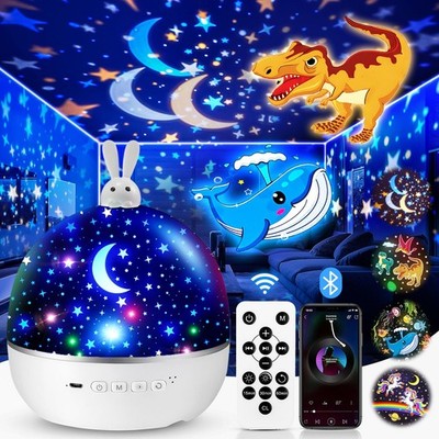 One Fire Night Light for Kids Room, Bluetooth Music Kids Night Light Projector,8