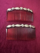 PAIR MEXICAN VINTAGE HAIR COMBS WITH STERLING SILVER TRIM EXCELLENT CONDITION