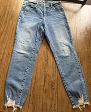 LOFT Curvy High Waist Skinny Ankle Jeans Size 30 / 10 Medium Wash Distressed
