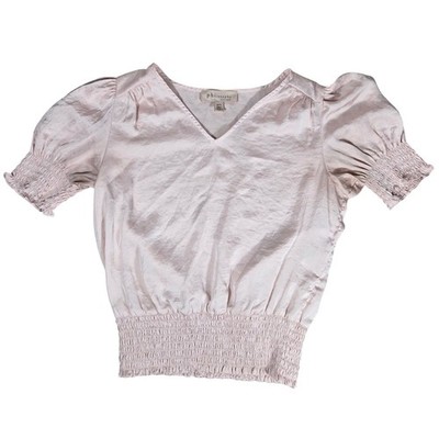Philosophy Republic Clothing Pink Satin Smocked Waist Puff Sleeve Blouse XS