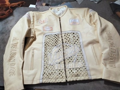 Cream Vanson Leathers Patchwork, Aimé Leon Dore Embroidery, Retro Racer Style