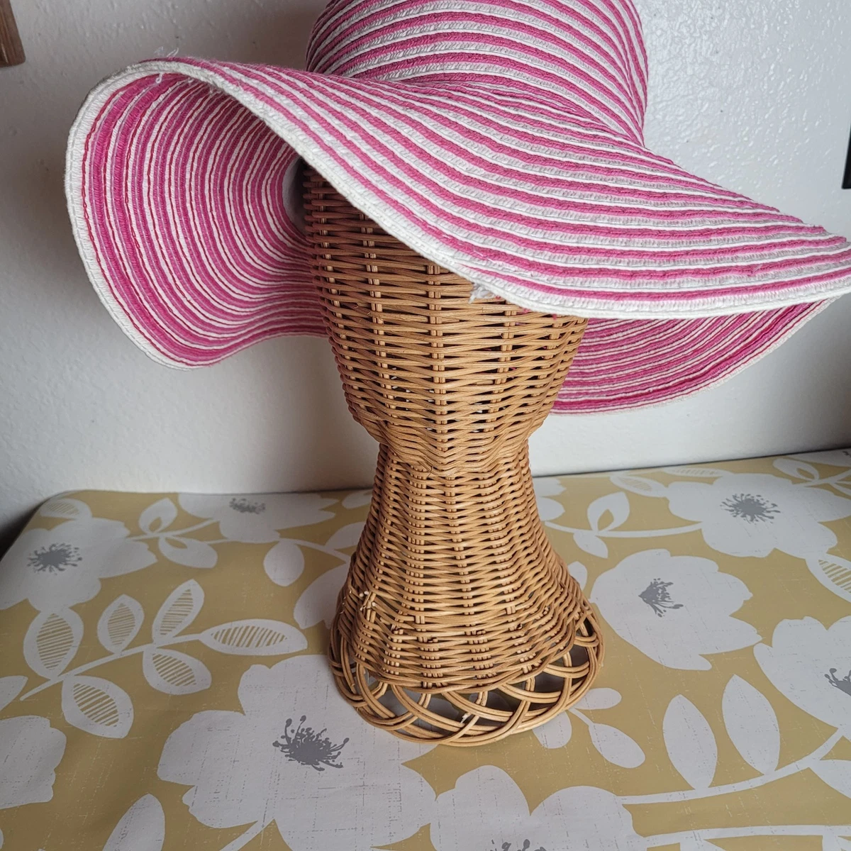 J. Crew Floppy Straw Sun Hat with Pink Striped Bow summer beach vacation cruise Exclusive Pink Packable Wide Bow Sunhat | Toucan Hats main image 4