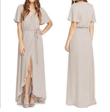 Show Me Your Mumu Size Small Audrey Maxi Dress SR46 Ruffle Detachable Sash Beige