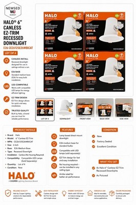 Halo 6  Canless EZ-Trim Recessed Downlight E26 CEZ6125E26WBICAT -Lot 4