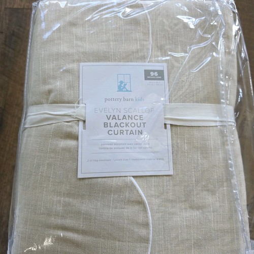 Pottery Barn Evelyn Linen Scallop Valance Blackout Curtains TWO 44x96 Flax - Picture 2 of 3