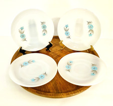 Vintage Fire King Bonnie Blue Flower SET OF 4 Milk Glass Saucers