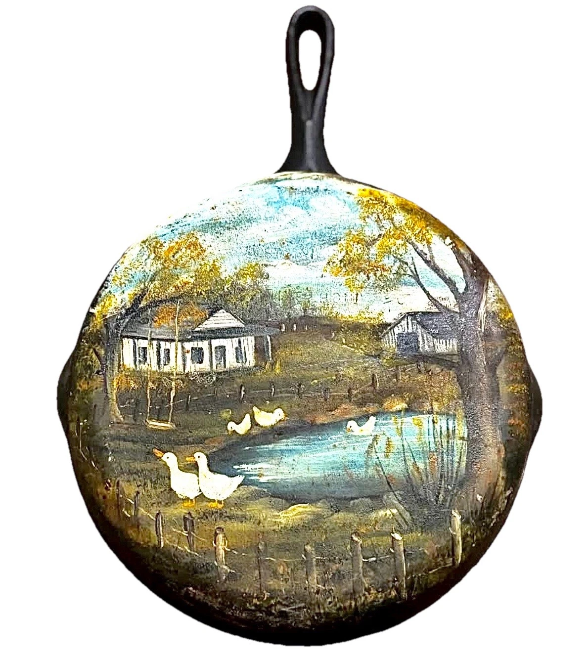 VTG 11” Cast Iron Skillet Hand Painted Duck Farm Scene Wall Hanging Rustic Decor
Opens in a new wind