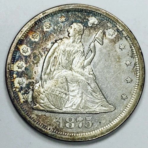 *1875 S SEATED LIBERTY TWENTY CENT PIECE* *BU++* *RARE* * RAINBOW TONE* NR#G3721