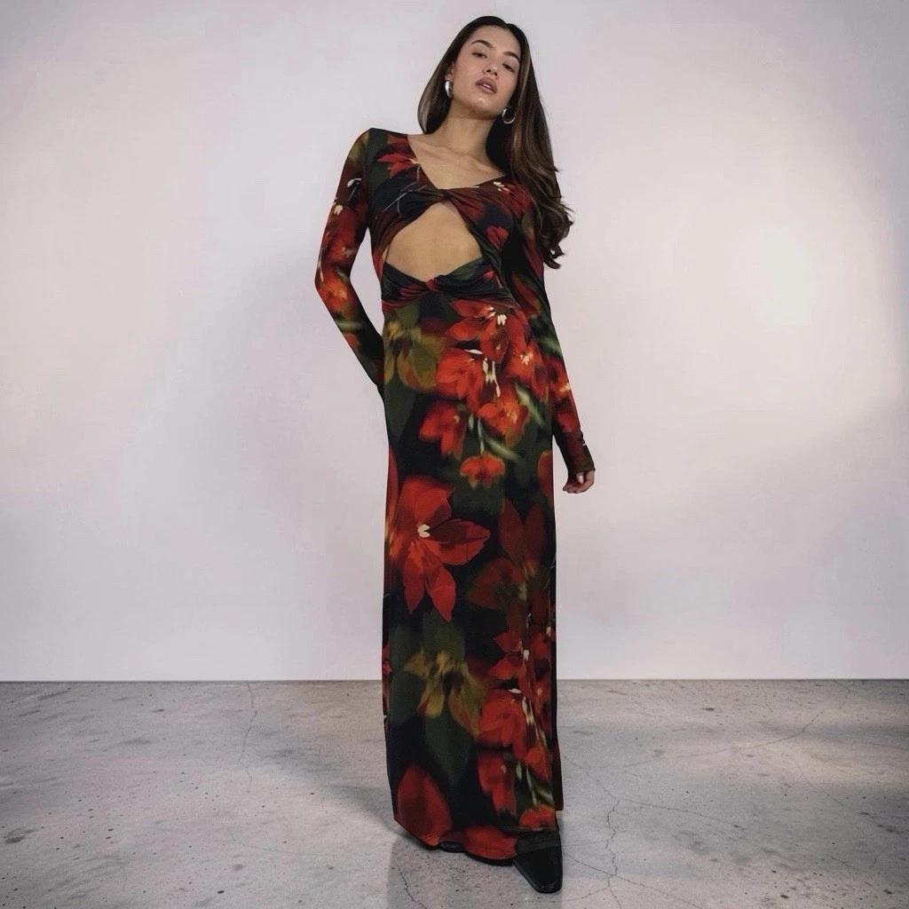 green emerald velvet dress Ever-Pretty Chiffon Long Sleeve Empire Waist Maxi Formal Dress with Pleated Detailing main image 1