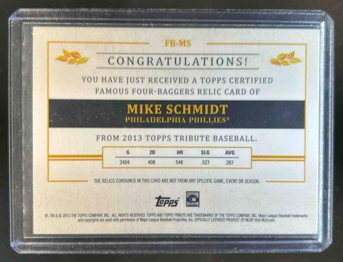 Toppa Topps Tribute Mike Schmidt 2013 famosa quattro baggers arancione #2/25 - Foto 2 di 2