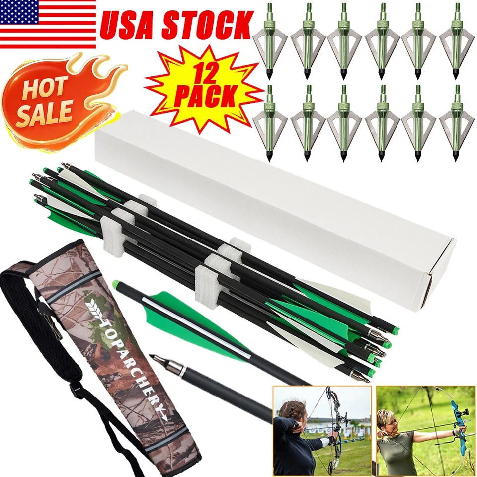 TOPARCHERY 20'' Hunting Crossbow Bolts Carbon Arrows 12PCS 4" Vanes Archery Crossbow Arrows