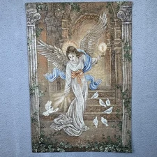 Pien Lui Angel Tapestry Wall Hanging Woven Textile Doves Religious Decor 25”x37”