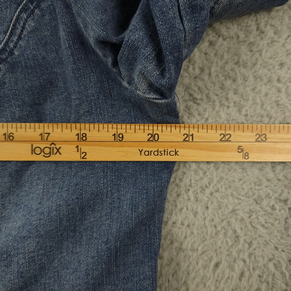 Chicos Jean Jacket Womens 2 US Large Blue Denim Chains Pearls Snap Up 3/4 Sleeve - Image 4 of 4