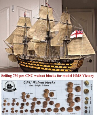 Heller HMS Victory 1:100 - set of 730 pcs CNC Walnut blocks for rigging of model