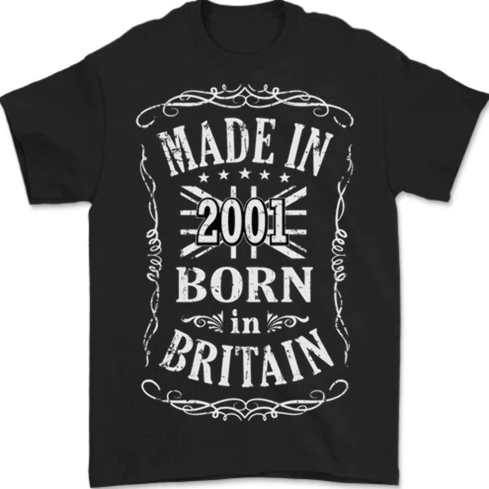 Born In Britain 22nd Birthday Made 2001 Mens T-Shirt 100% Cotton