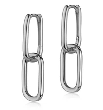 925 REAL SILVER RHODIUM PLATED *** Hoop Earrings Square Rectangle Link Chains