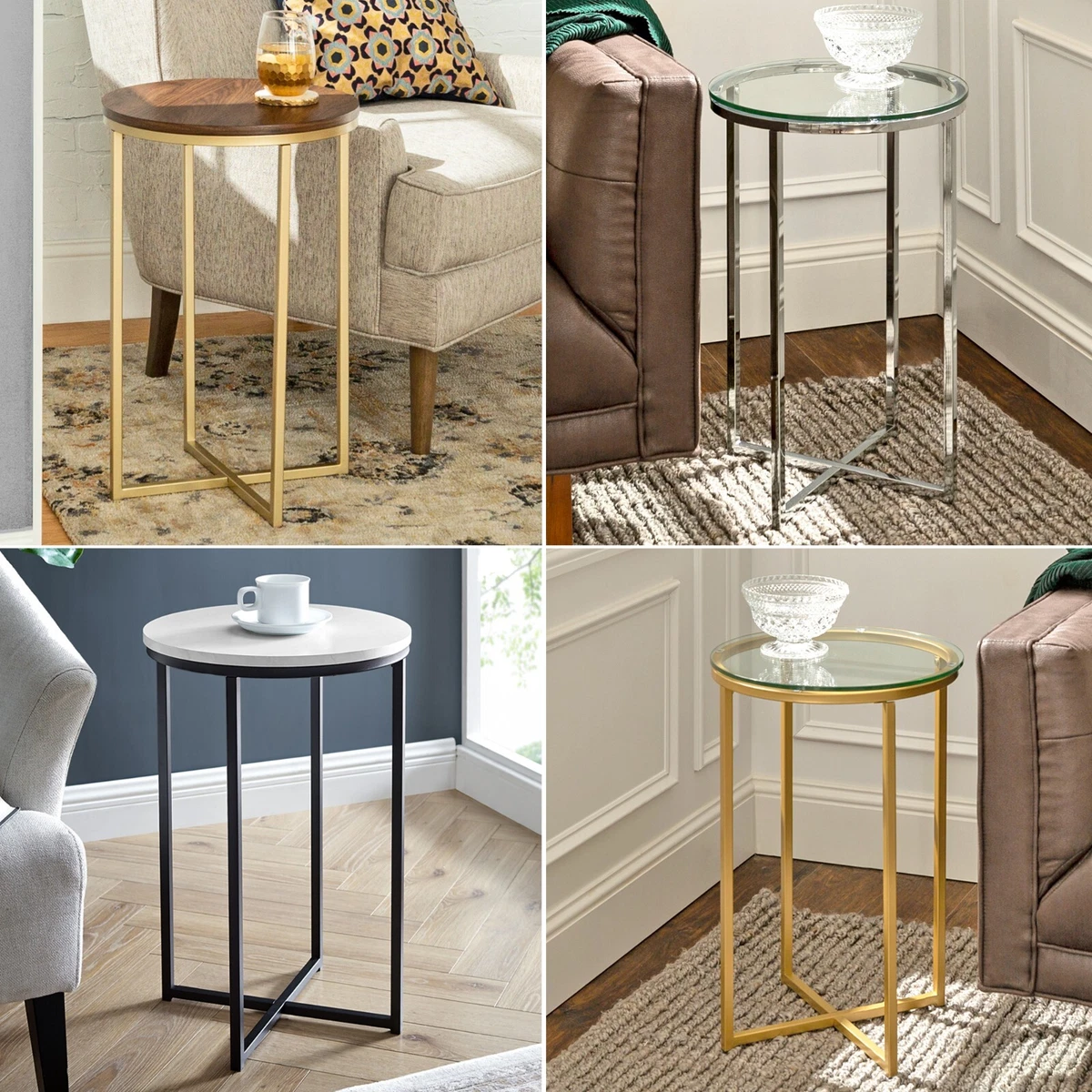 Round Side End Table With Metal Legs