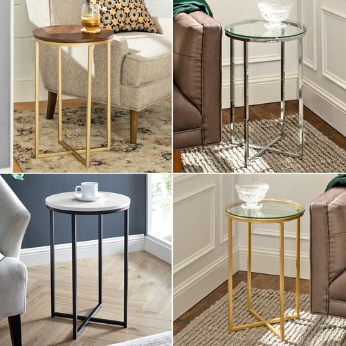 Round Side End Table With Metal Legs Coffee Living Room Night Stand Furniture