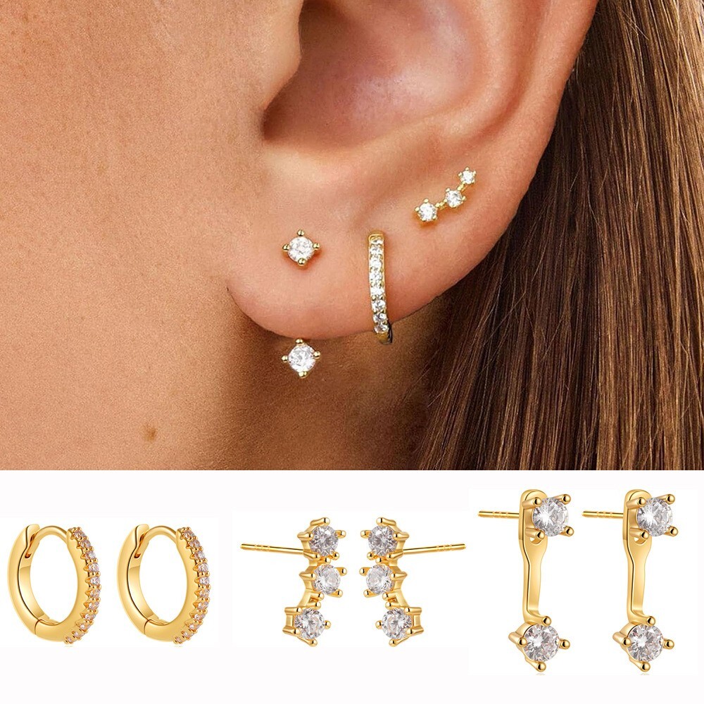 Stud Earrings Set for Women 3 Pairs Huggie Hoop Ear Jacket Trendy Jewelry Set-image
