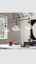 Farmhouse 3- 12" Light Chandelier Black Clear Glass Modern Industrial Island Bar