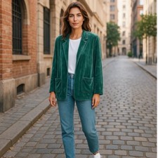 Talbots Vintage Bluegreen Velour Look Blazer w Pockets Women Size Large