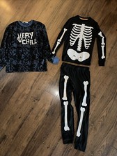 Lot 3 Boys Youth Skeleton Halloween Pajamas H M Sweatshirt Size 10-12