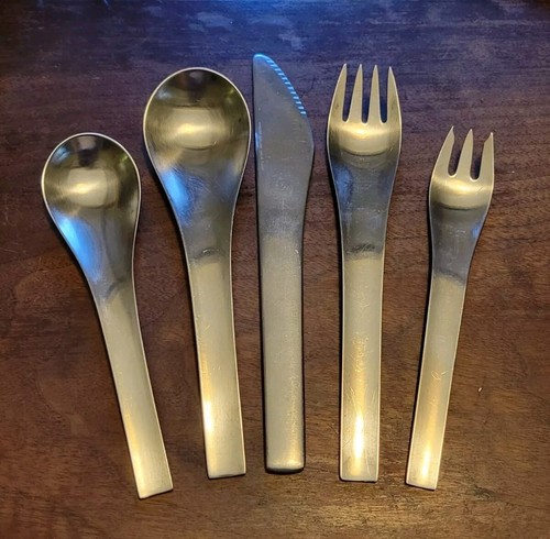 Vintage GEORG JENSEN Stainless Steel BLUE SHARK 5 Pc Place Setting Denmark MCM
