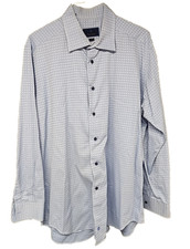 David Donahue Blue White Men's Button Front Dress Shirt Size 17.5 34/35