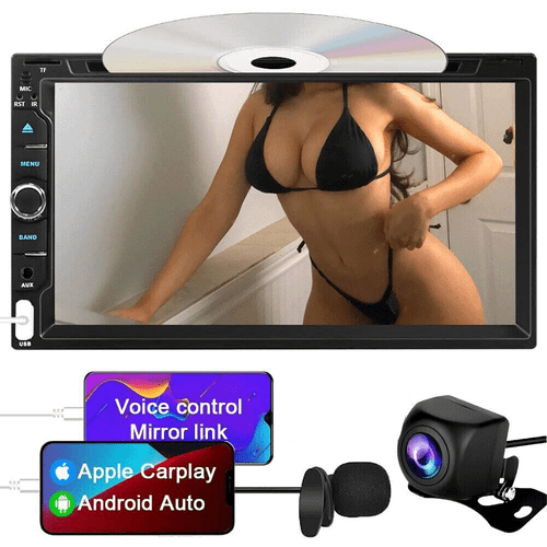 Reproductor de CD DVD Apple estéreo para automóvil de 7" doble 2 Din radio CarPlay con cámara de respaldo - Imagen 1 de 13