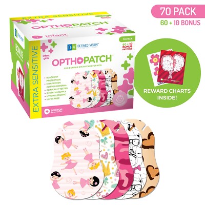 Infants Extra Sensitive Adhesive Eye Patch Girls 70 Pack Series I OPTHOPATCH 