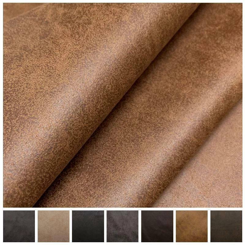 AGED BROWN DISTRESSED ANTIQUED SUEDE FAUX LEATHER LEATHERETTE UPHOLSTERY  FABRIC