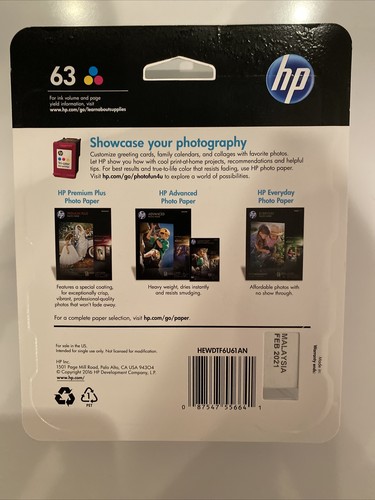 Genuine HP 63 Color Ink Cartridge Deskjet 2130 2133 3631 Exp February 2021 - Picture 2 of 3