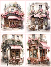 8 European CAFE VINTAGE VICTORIAN PINK NOTE CARDS BLANK GLOSSY ENVELOPES