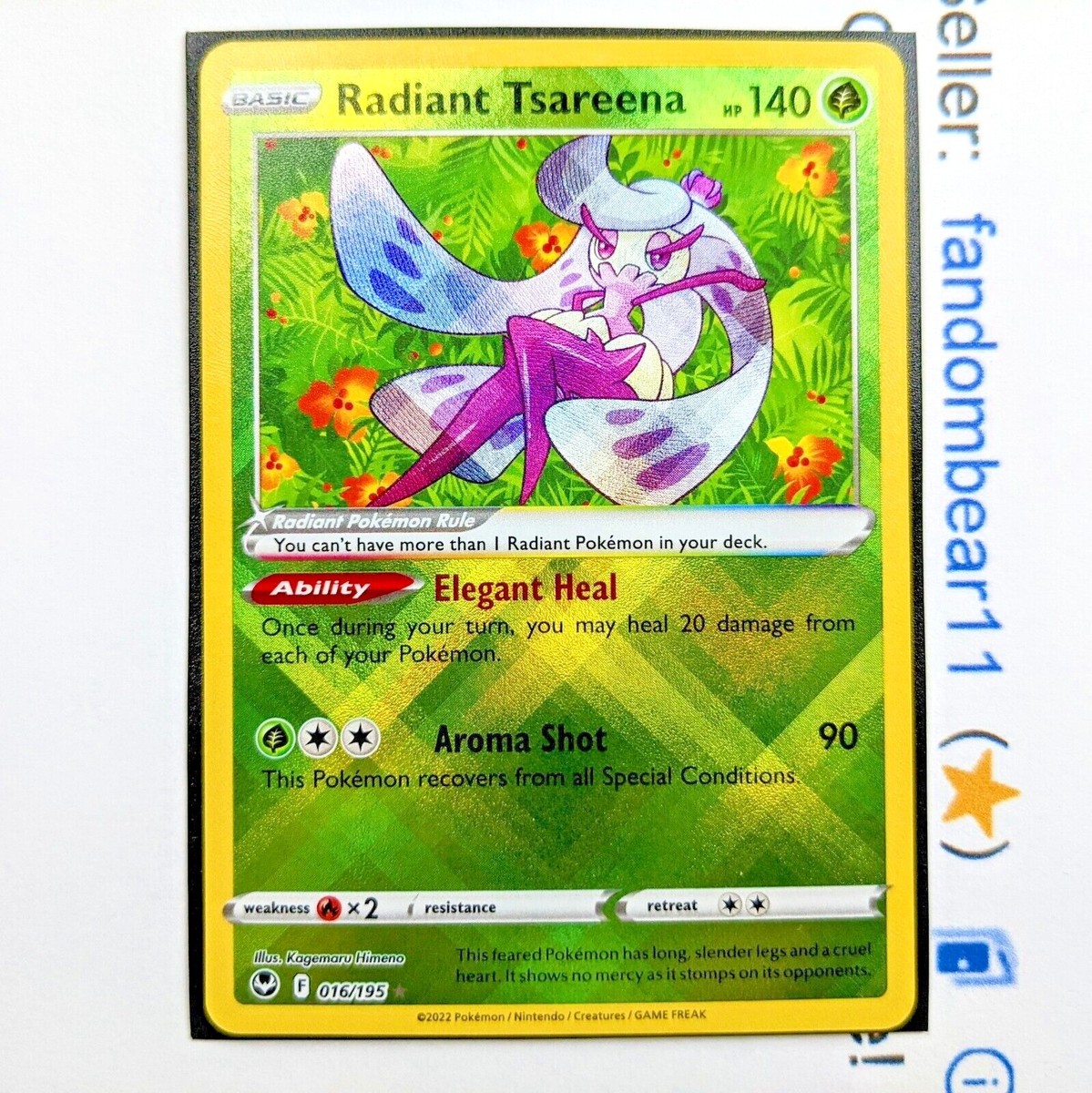 Radiant Tsareena SHINY HOLO card 016/195 SWSH Silver Tempest 2022 Pokemon  TCG
