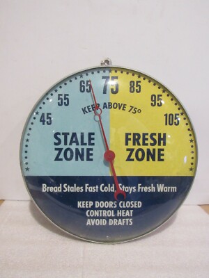 Vintage PAM Bread Thermometer Refrigerator Round Stale Fresh Zone Domed Glass