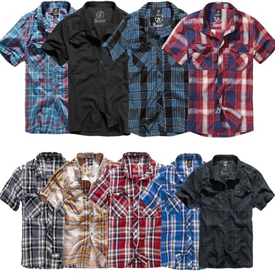 Neu Brandit Roadstar Shirt 1/2 Sleev Halbarm Kurzarm Black Hemd Freizeit Flanell