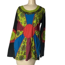 Greater Good Network Womens XXL Top Hippie Fairy Rasta Rainbow Colorful cotton