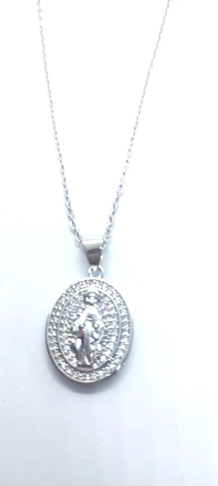 MEDAGLINA MADONNA MIRACOLOSA IN ACCIAIO ANALLERGICO ZIRCONI BIANCHI+ COLLANA - Immagine 3 di 4
