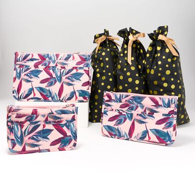 Periea Set of 3 Purse Organizers with Gift Bags in Peach Leaves