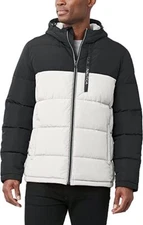 Nautica Men's Quilted Hooded Parka Winter Jacket Black White Small yse3022