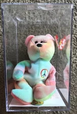 Ty Beanie Baby 1996 Peace Bear Tye Dye Neon Colors P.E. Pellets Collectible