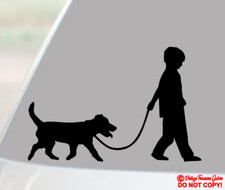 BOY WALKING JACK RUSSELL TERRIER DOG Vinyl Decal Sticker Car Rear Window Bumper