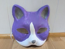 Hand Painted Cat Mask Paper Purple Original Animal Costume Play Dress Up