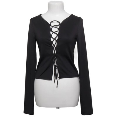 Weekday, Top, Größe: S, Tie Lacing Long Sleeve Top, Schwarz #RHr