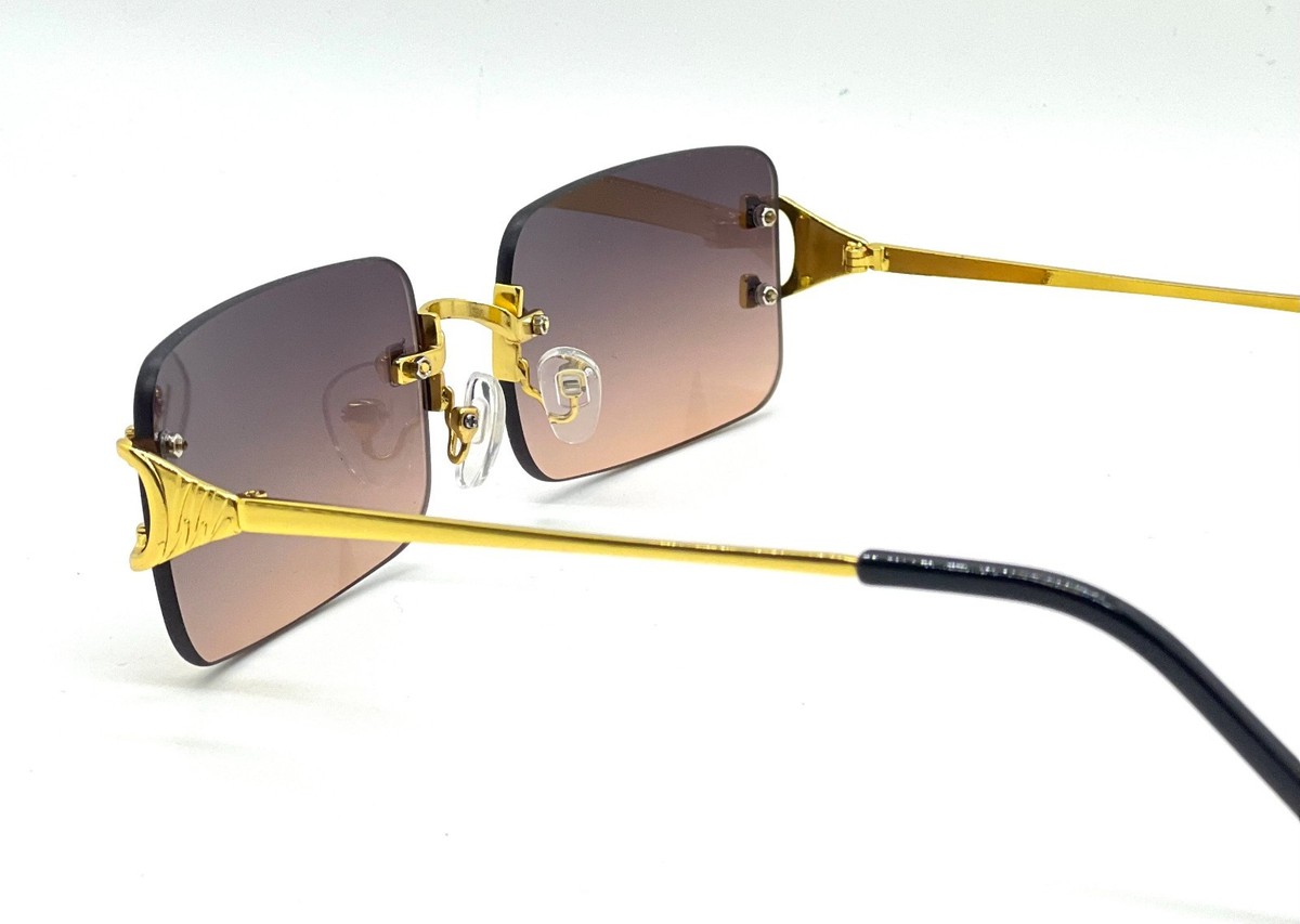 Women Rimless Gold Wire Frame Luxury Brown Lens Shades Sunglasses Square UV400 Amazon.com: Men main image 2
