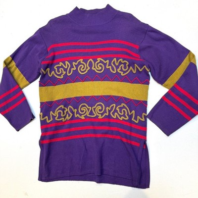 I.B. Diffusions XS Purple Red/Gold Abstract Geometric  Sweater