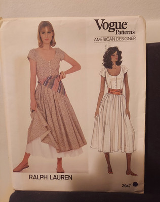 Vogue Patterns Ralph Lauren 2947 size 6 uncut Misses Dress Petticoat Scarf 1982