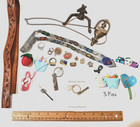 Mixed junk drawer jewelry, brass items monkey hook, necklaces pins, ring, charms — photo 1